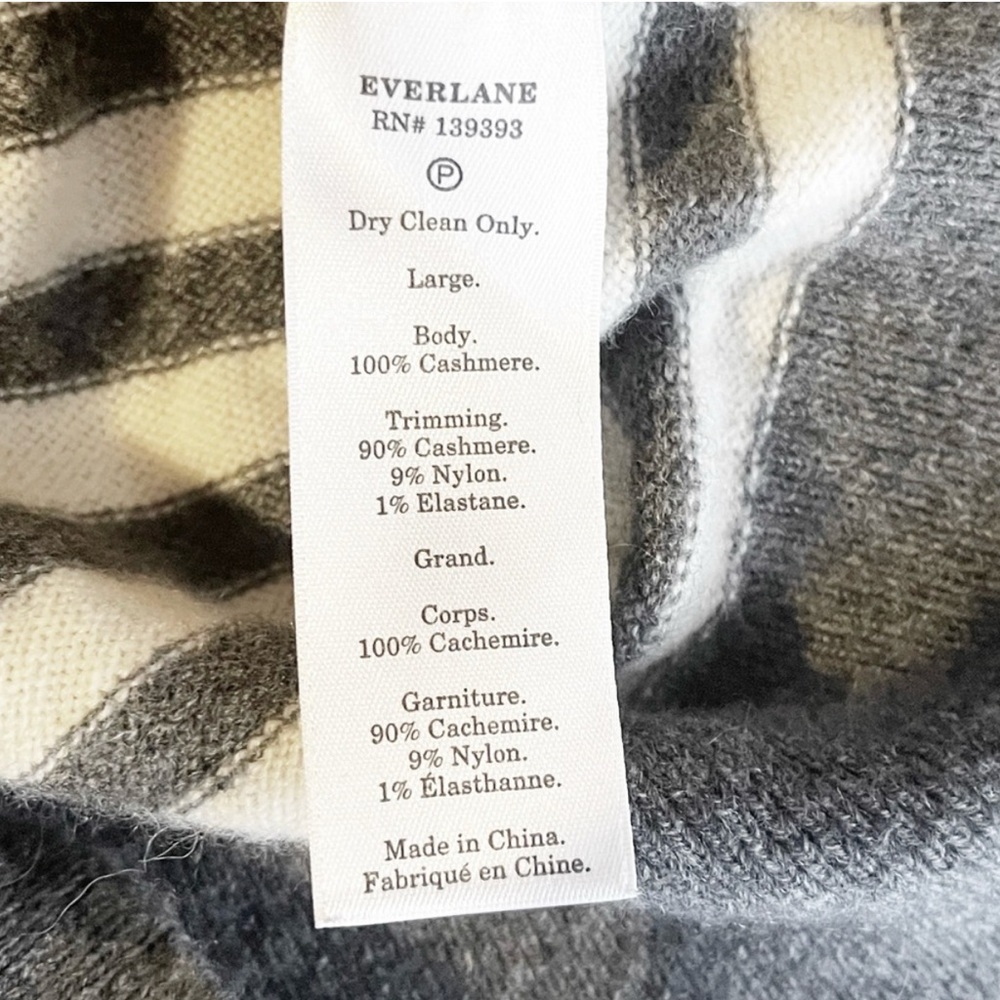 Everlane 100% Cashmere Crew Neck Sweater Grey and Ivory Stripes - Picture 6 of 6